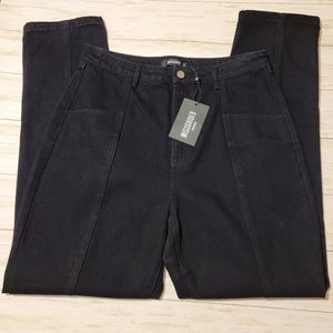 Missguided Front Seam Detail Slim Straight High Waisted Mom Jean Black Women's 8